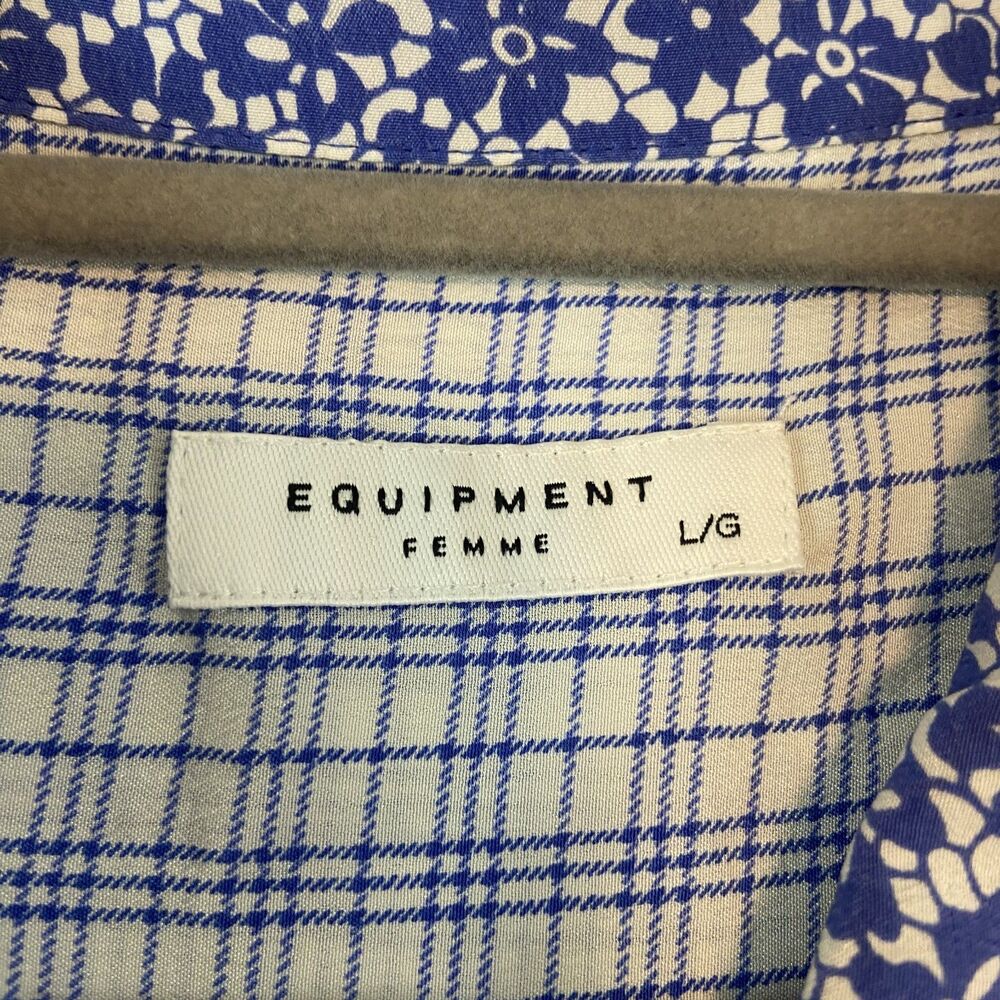 Equipment Femme Silk Top Womens Large Blue Plaid Sleeveless Collared Button Up - Picture 3 of 5